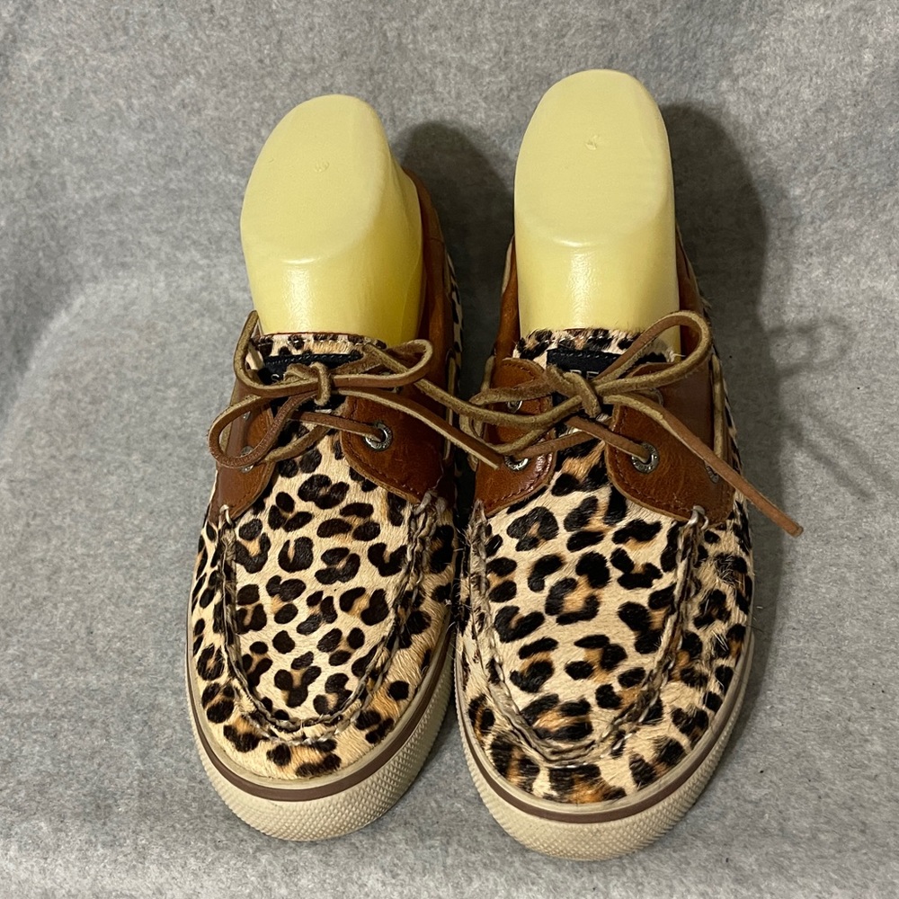 SPERRY LEOPARD PRINT COWHIDE HAIR TOP-SIDER LOAFERS LADIES SIZE 8.5